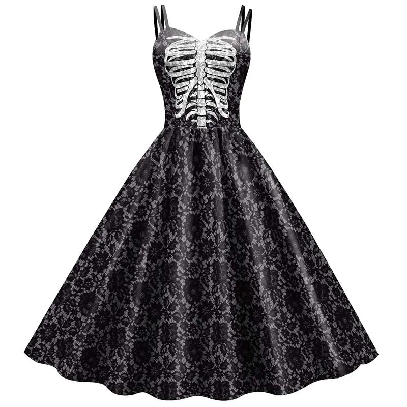 Halloween Skeleton Rose Dress Women&