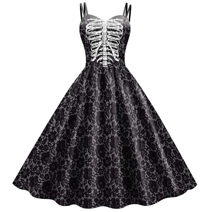 Halloween Skeleton Rose Dress Women&