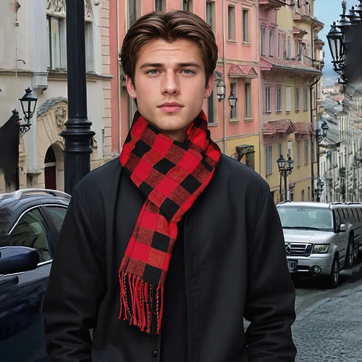Cashmere Plaid Winter Scarf For Men Soft Warm Classic Accessory