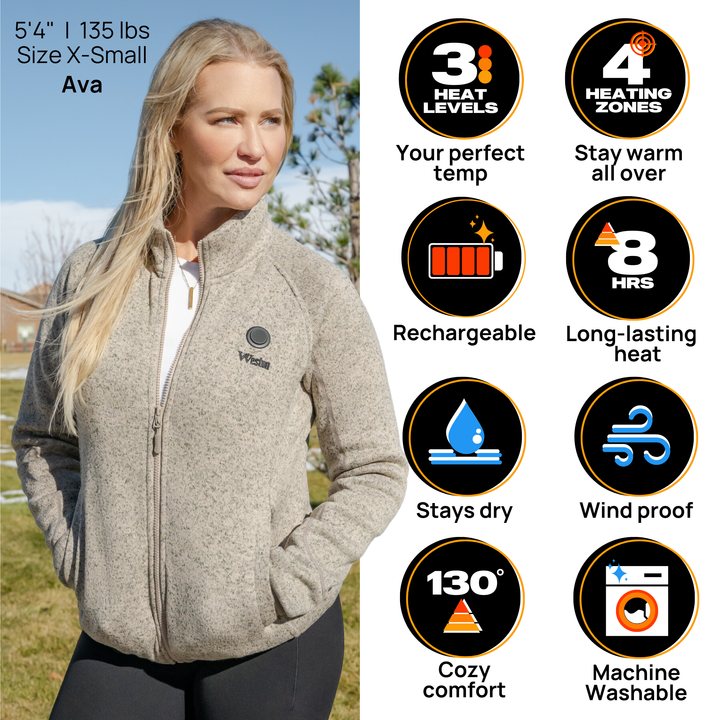 Heated Fleece Jacket For Women With Ultra-Soft Breathable Fabric And Rechargeable Battery