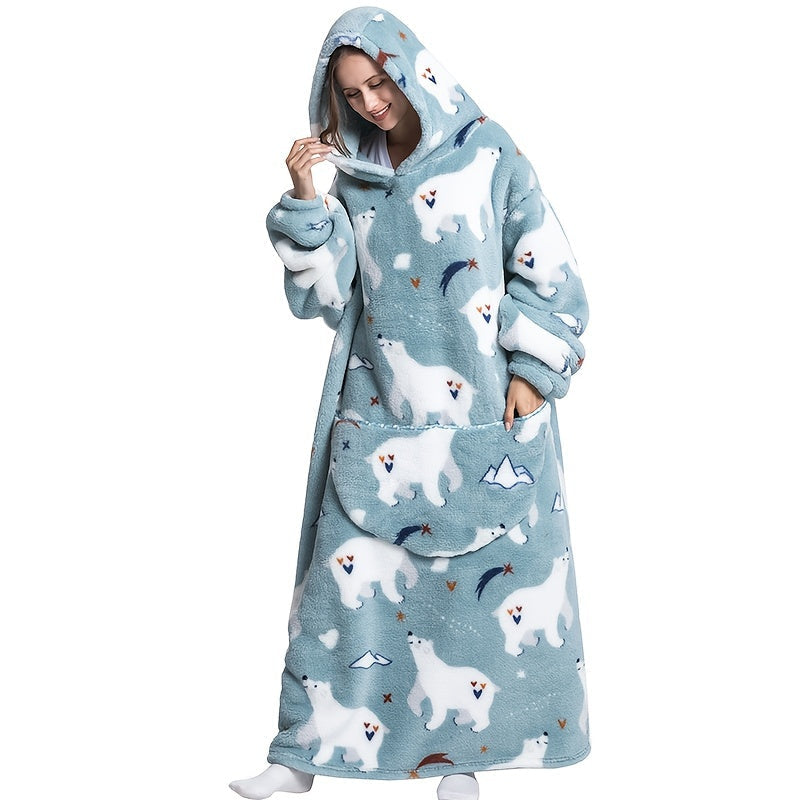 Wearable Blanket Hoodie Oversized Plush Fleece Panda Sweatshirt With Pocket