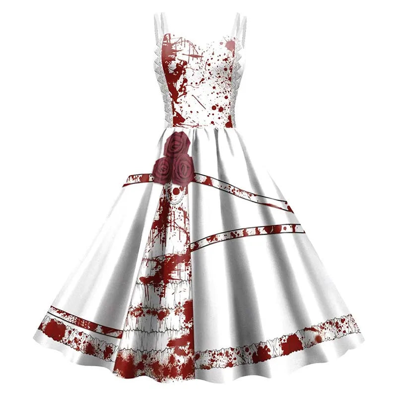 Halloween Skeleton Rose Dress Women&