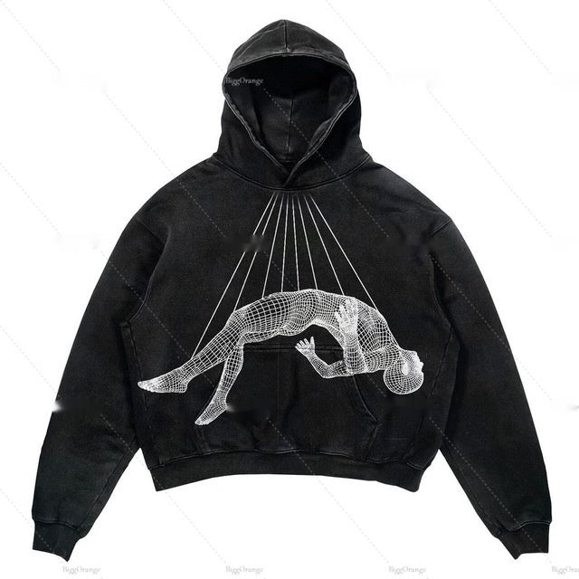 Cropped Pullover Hoodie Warm Relaxed Fit Polyester Streetwear
