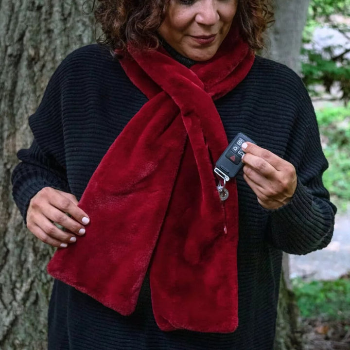 Faux Fur Pull-Through Scarf With Hidden Pocket For Winter
