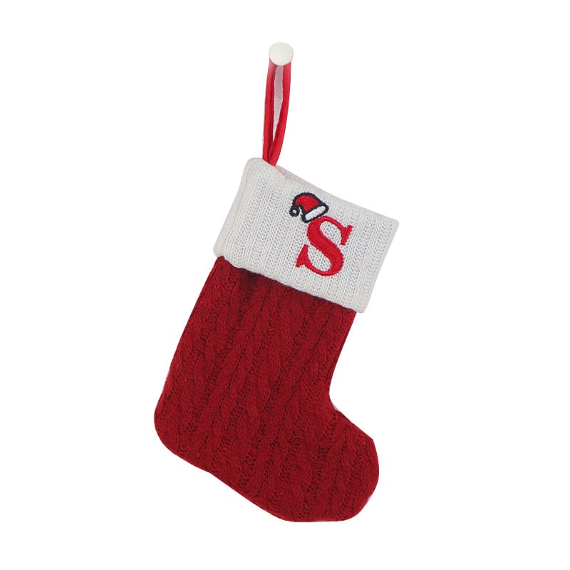 Cozy Knit Socks With Embroidered Candy Gift Bag And Letter Christmas Stocking
