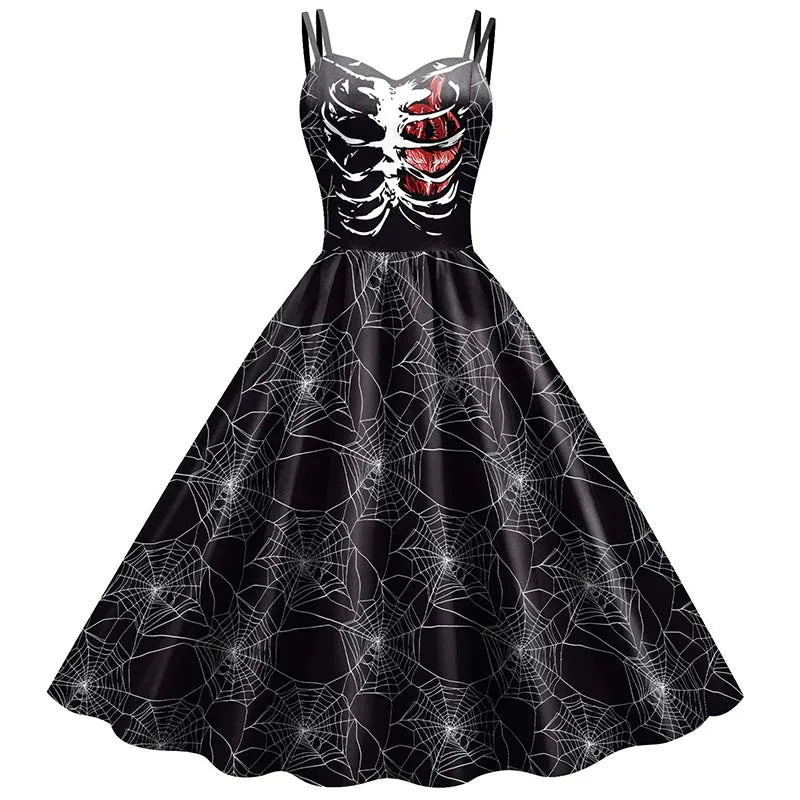 Halloween Skeleton Rose Dress Women&