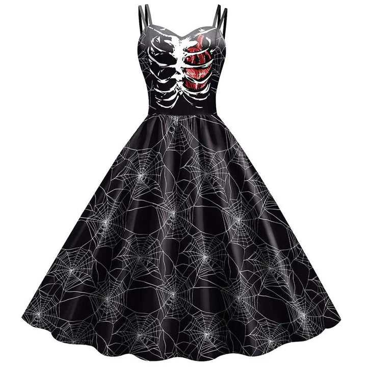 Halloween Skeleton Rose Dress Women&