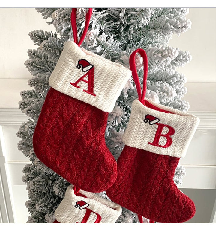 Cozy Knit Socks With Embroidered Candy Gift Bag And Letter Christmas Stocking