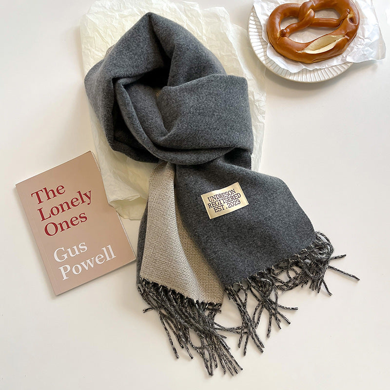 Cashmere Scarf For Women Reversible Fringed Warm Winter Wrap