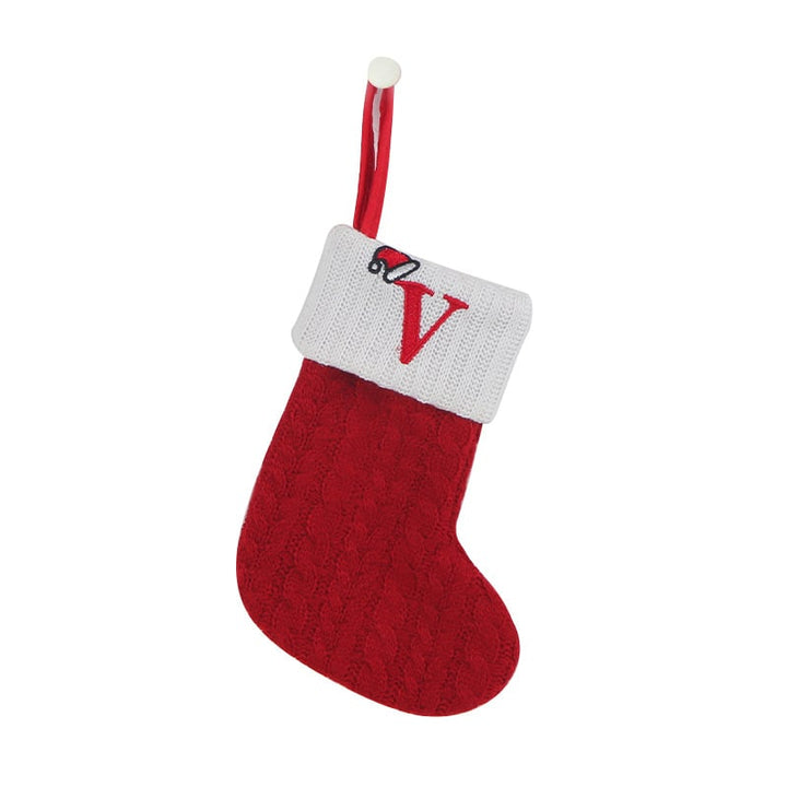 Cozy Knit Socks With Embroidered Candy Gift Bag And Letter Christmas Stocking