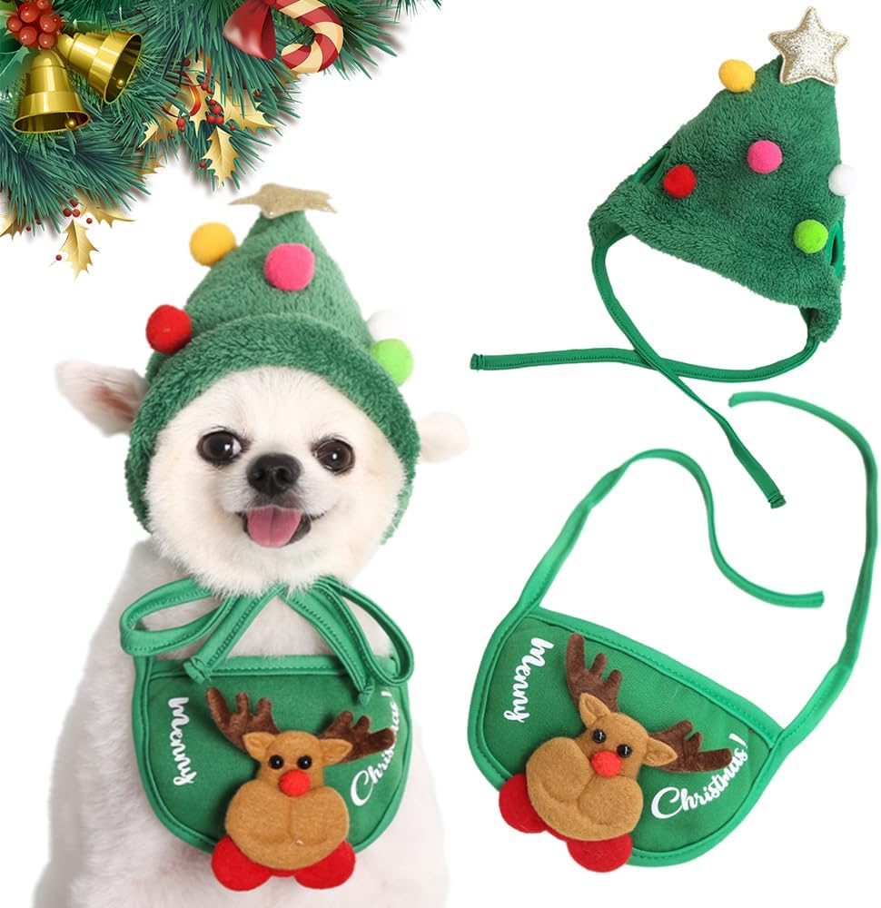 Christmas Tree Pom-Pom Hat Cute Knit Winter Beanie For Pets