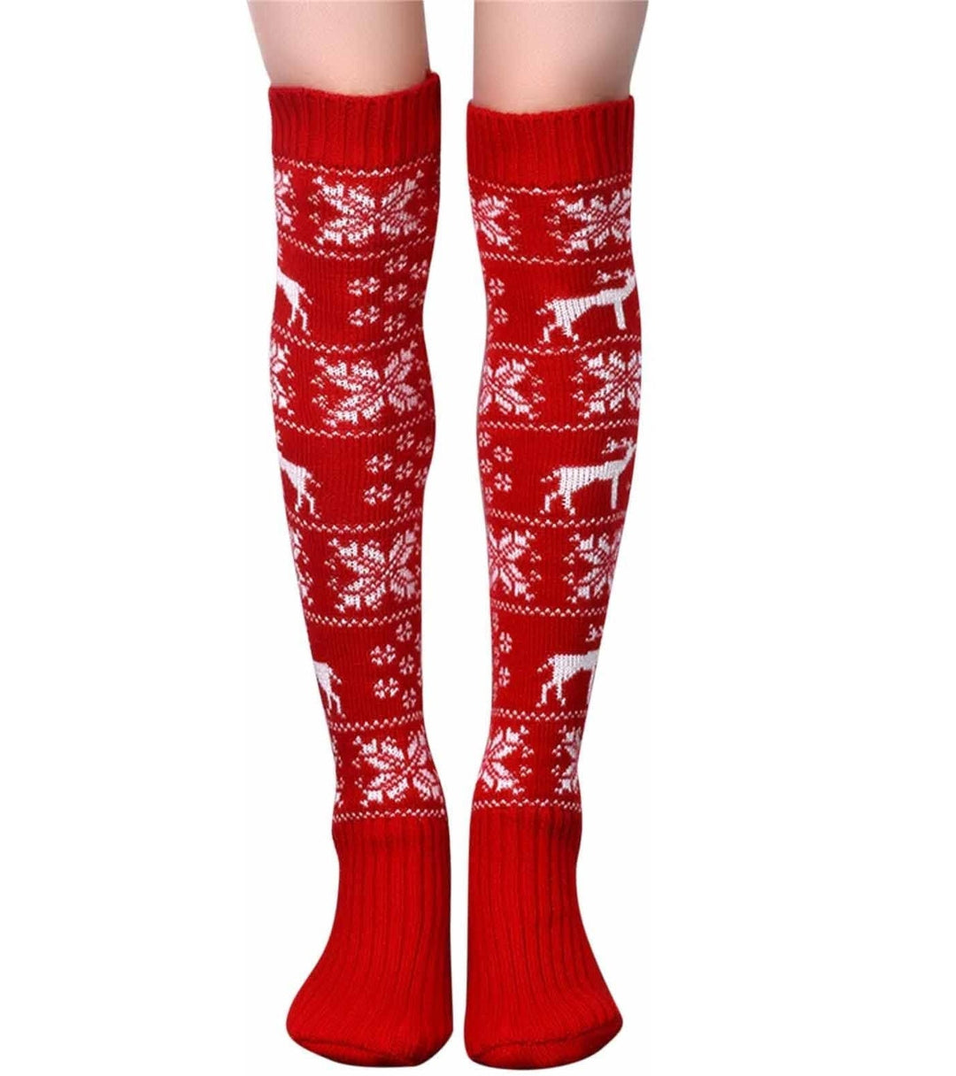Over-Knee Christmas Knit Socks For Women, Warm Cotton Holiday Stockings