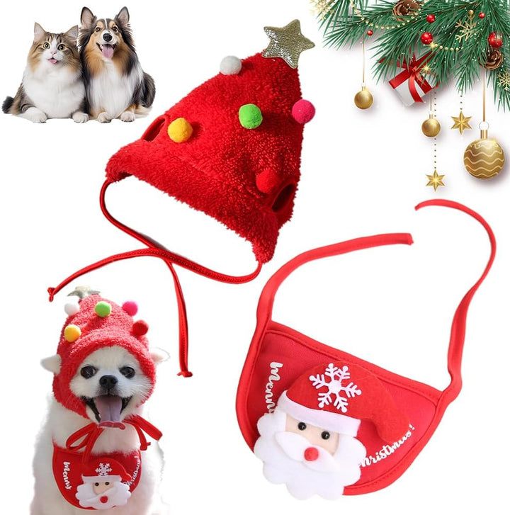 Christmas Tree Pom-Pom Hat Cute Knit Winter Beanie For Pets