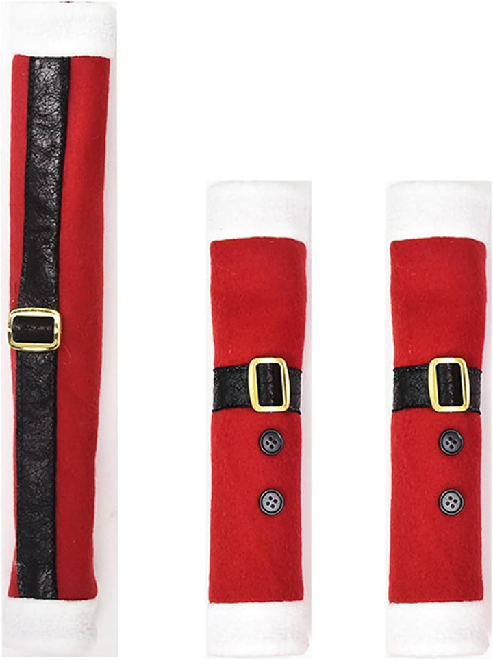 Linen Embroidered Handle Covers For Refrigerator And Microwave Doors With Christmas Designs