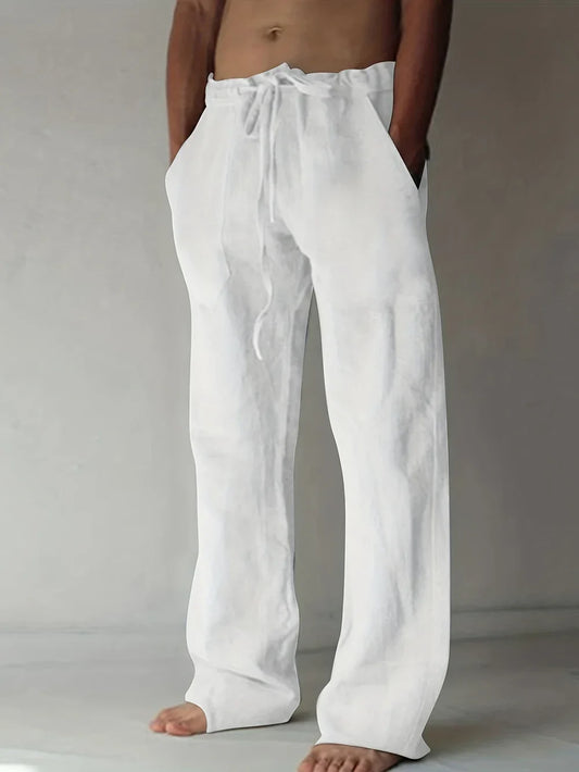 Men's Linen Baggy Pants with Adjustable Drawstring and Relaxed Fit