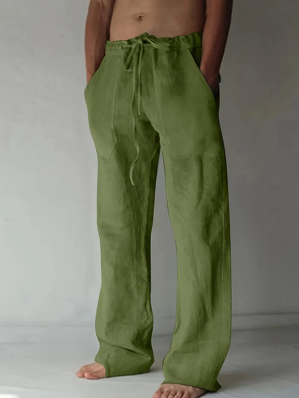 Men's Linen Baggy Pants with Adjustable Drawstring and Relaxed Fit