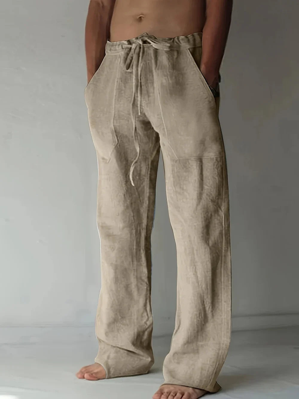 Men's Linen Baggy Pants with Adjustable Drawstring and Relaxed Fit