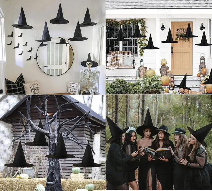 Hanging Witch Hats Bulk Black With Rope For Porch Decorations And Favors