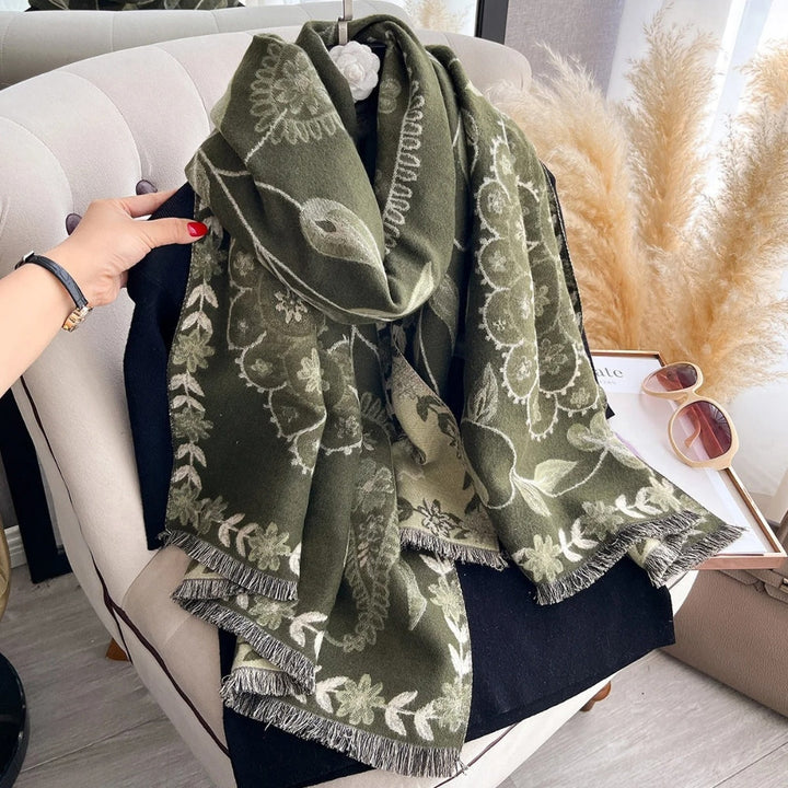 Winter Shawl Scarf Double-Sided Floral Wrap, Elegant Warm Layering Accessory
