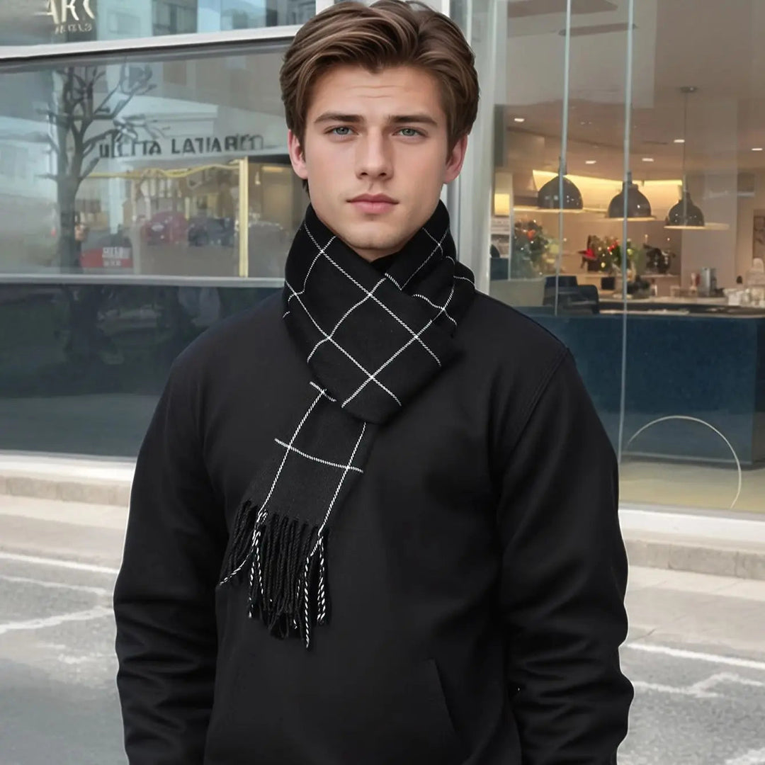 Cashmere Plaid Winter Scarf For Men Soft Warm Classic Accessory