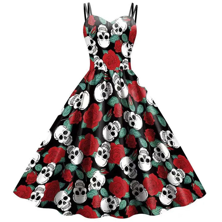 Halloween Skeleton Rose Dress Women&