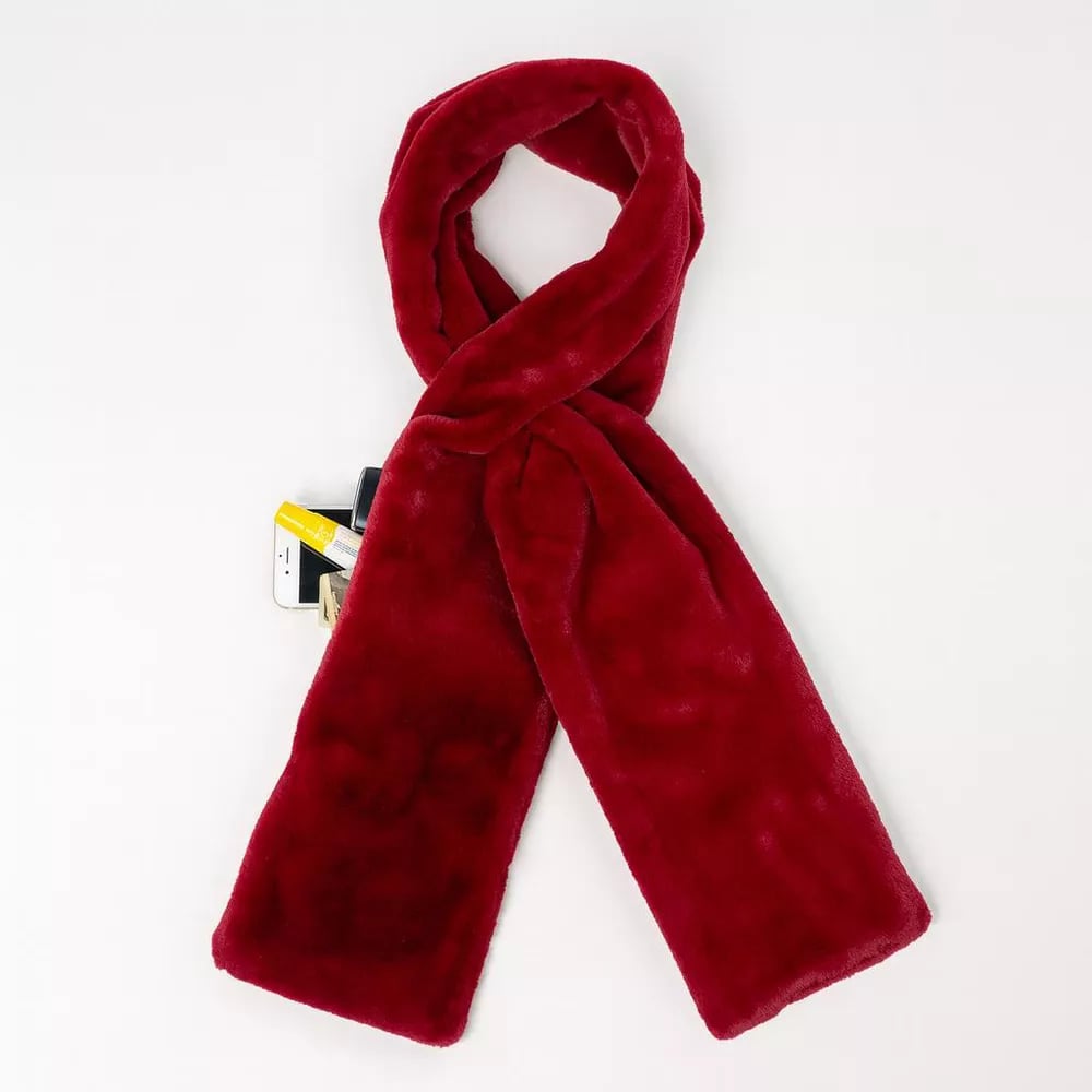 Faux Fur Pull-Through Scarf With Hidden Pocket For Winter