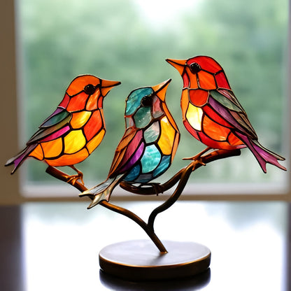 Acrylic Bird on Branch Desktop Ornament with Rainbow Color Shifting and Stable Base