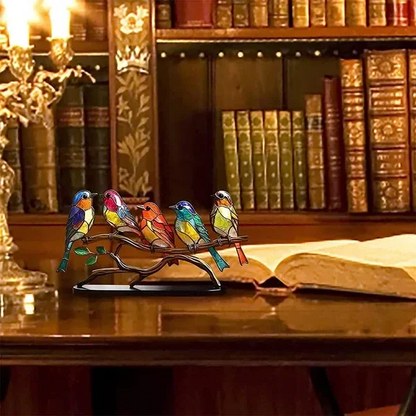 Acrylic Bird on Branch Desktop Ornament with Rainbow Color Shifting and Stable Base