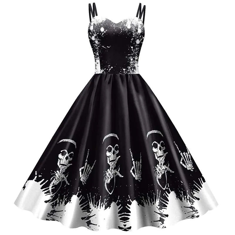 Halloween Skeleton Rose Dress Women&