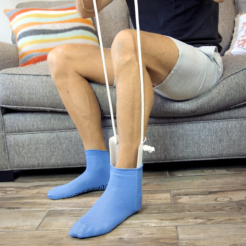 Sock Aid with Foam Grip Handle and Polypropylene Frame for Seated Dressing