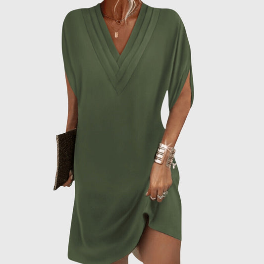 Flowy Midi Dress for Women with Refined Neckline Design
