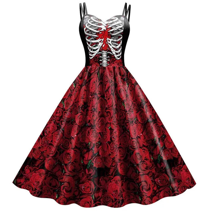 Halloween Skeleton Rose Dress Women&