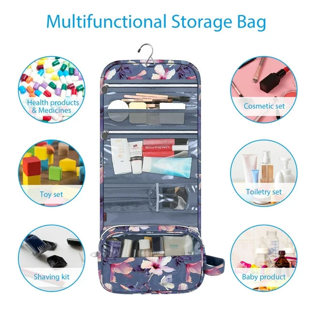 Makeup Organizer Bag With Hanging Hook And Multiple Compartments For Travel