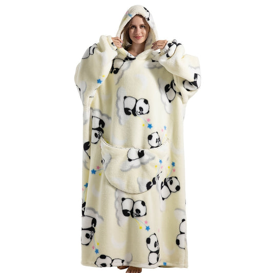 Wearable Blanket Hoodie Oversized Plush Fleece Panda Sweatshirt With Pocket