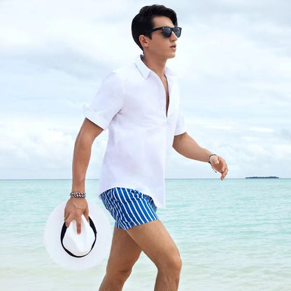 Men's Swim Shorts with Striped Pattern and Mesh Liner 3 Pockets
