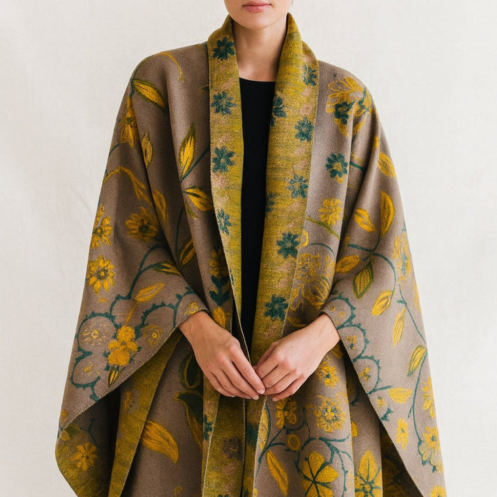 Winter Shawl Scarf Double-Sided Floral Wrap, Elegant Warm Layering Accessory