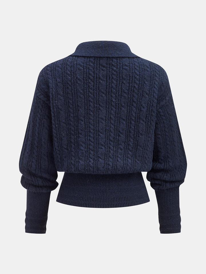 Polo Pullover Sweater with Button Neckline and High Stretch Knit