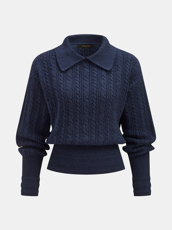 Polo Pullover Sweater with Button Neckline and High Stretch Knit