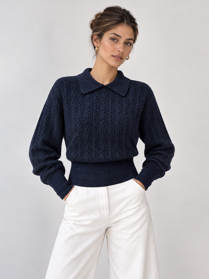 Polo Pullover Sweater with Button Neckline and High Stretch Knit