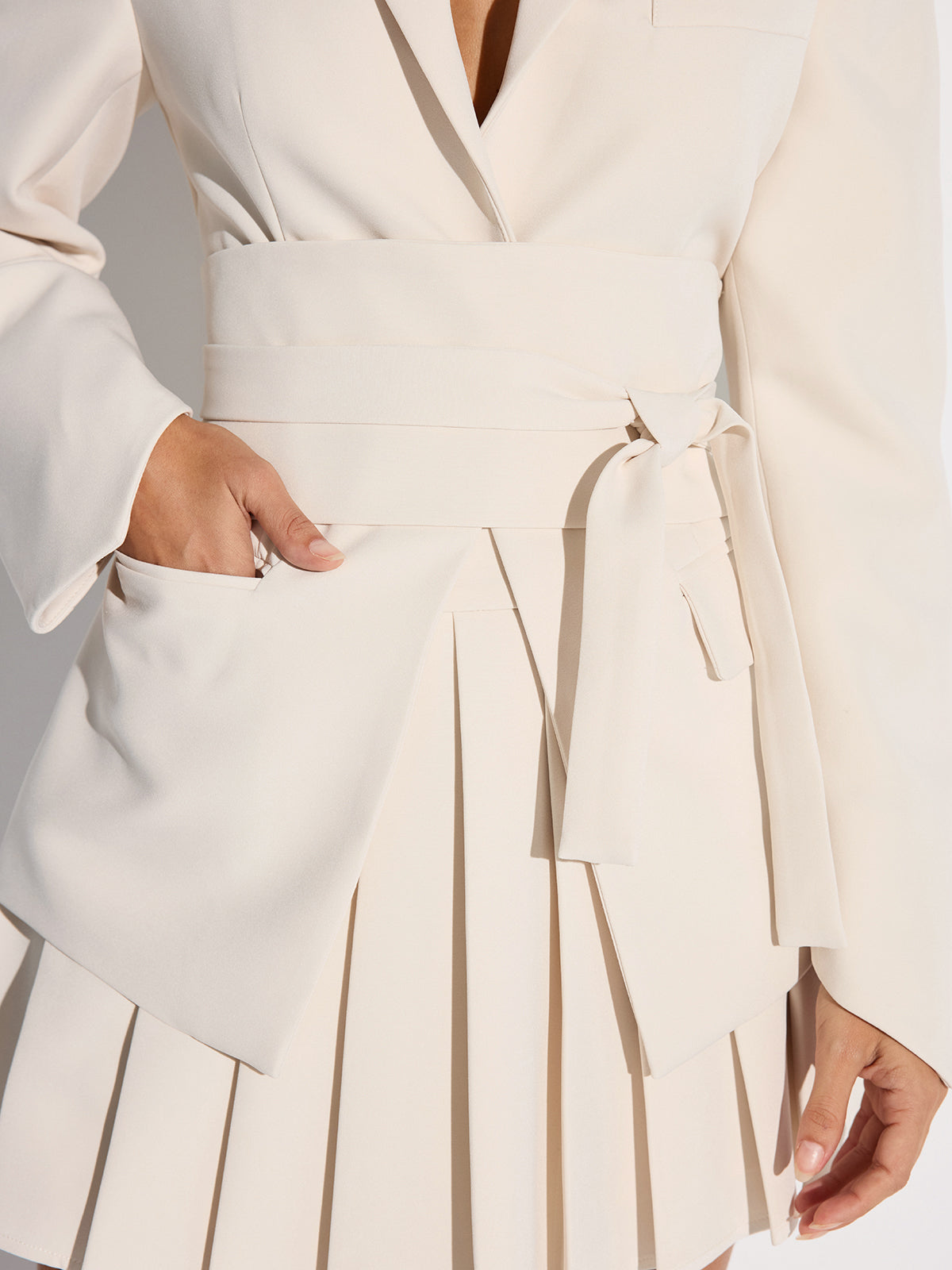 Blazer Dress With Belted Cinched Waist Mini-Length Design