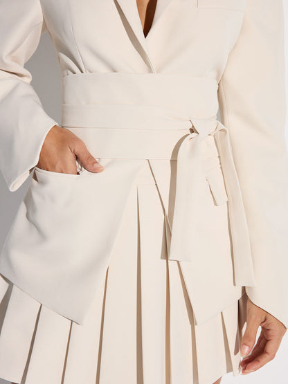 Blazer Dress With Belted Cinched Waist Mini-Length Design