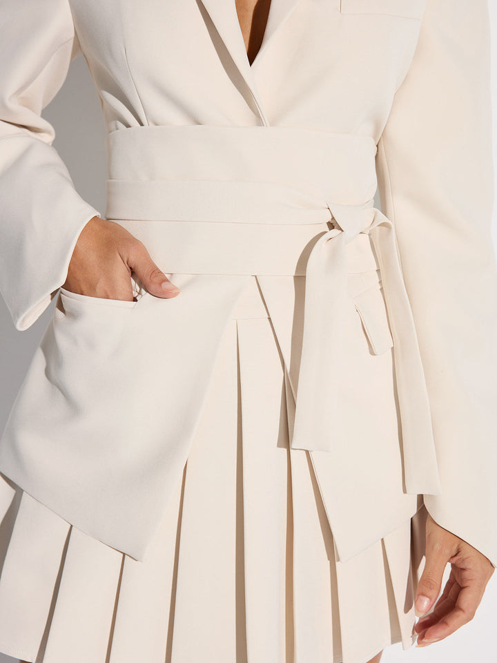 Blazer Dress With Belted Cinched Waist Mini-Length Design