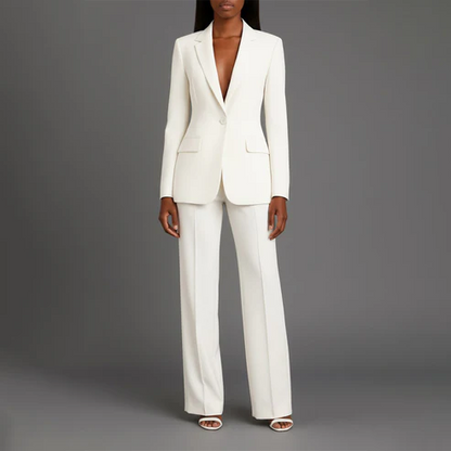 Women's Tailored Blazer and Slim Trousers Formal Suit Set