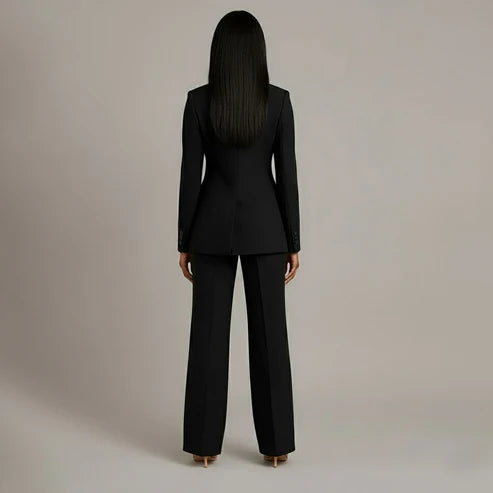 Women's Tailored Blazer and Slim Trousers Formal Suit Set