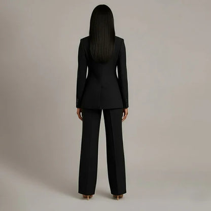 Women's Tailored Blazer and Slim Trousers Formal Suit Set