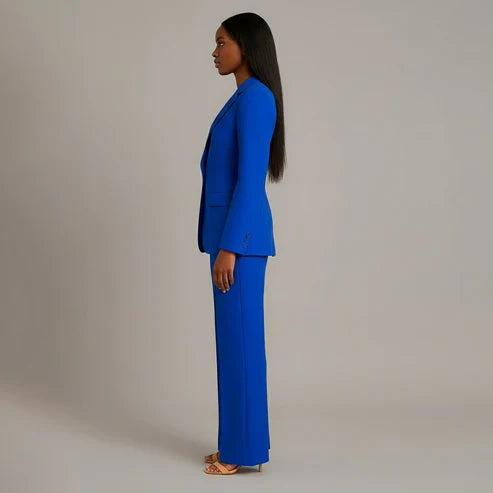 Women's Tailored Blazer and Slim Trousers Formal Suit Set
