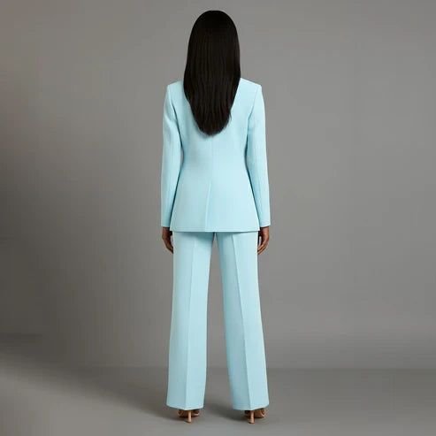 Women's Tailored Blazer and Slim Trousers Formal Suit Set