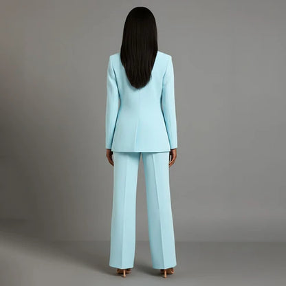 Women's Tailored Blazer and Slim Trousers Formal Suit Set