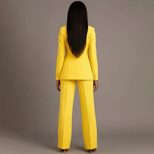 Women's Tailored Blazer and Slim Trousers Formal Suit Set