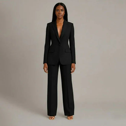 Women's Tailored Blazer and Slim Trousers Formal Suit Set